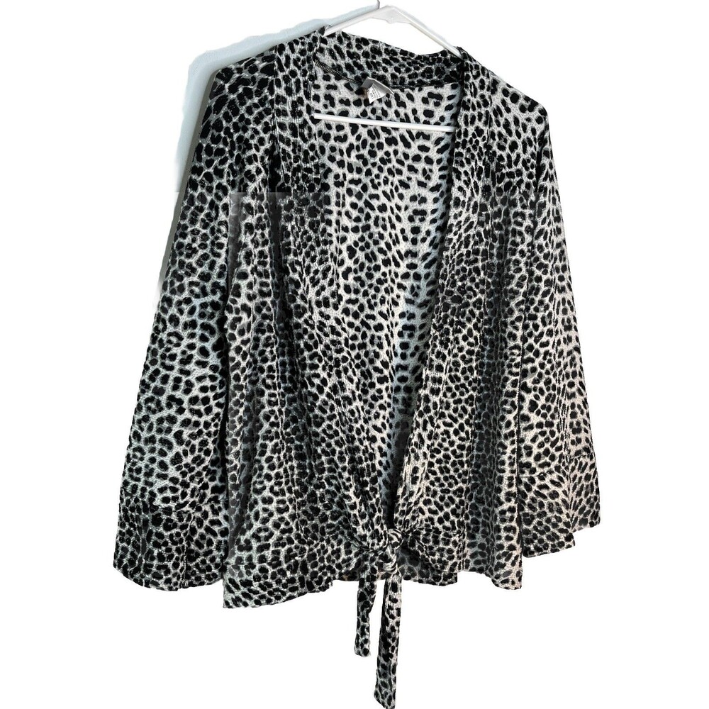 Chicos Snow Leopard Cardigan Tie Front Long sleeve Blouse sz 3 / 16 XL (13)
